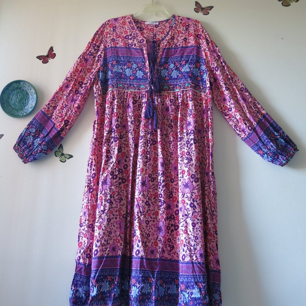 R.Vivimos Bohemian Floral Cottage Core FolkTown Festival Long Dress Size L